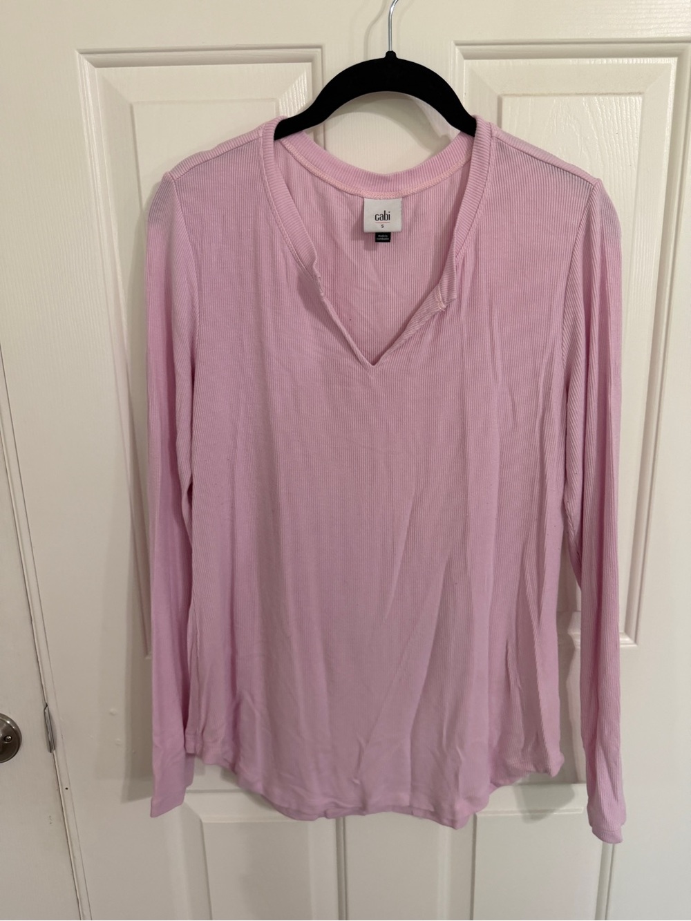 CAbi S Blush Pink Ribbed V Neck Long Sleeve Tee Top Stretch Layering